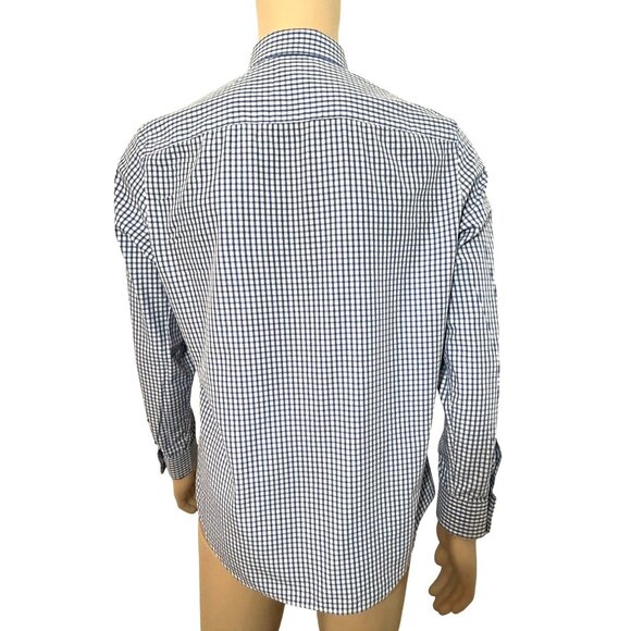 Calvin Klein Men’s Button Up Casual Shirt M Navy White Checkered 15.5 “ Neck LS - Picture 4 of 14